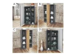 Vitrina Davos, vitrina independiente con 3 estantes de cristal y 8 compartimentos incl. LED, antracita mate/burdeos de alto brillo (71,5 x 134 x 35 cm)
