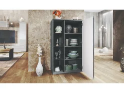 Vitrina Davos, vitrina independiente con 3 estantes de cristal y 8 compartimentos incl. LED, antracita mate/burdeos de alto brillo (71,5 x 134 x 35 cm)