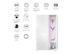 Vitrina Davos, vitrina independiente con 3 estantes de cristal y 8 compartimentos incl. LED, blanco mate/blanco de alto brillo (71,5 x 134 x 35 cm)