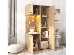 Vitrina de 150 cm Vitrina de natural con iluminación LED y estantes de almacenamiento - para salones y oficinas