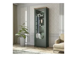 Vitrina de 1 puerta colección ASSIA. Color verde y roble. Apertura izquierda.