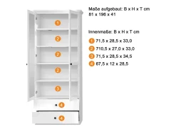 Vitrina de 2 puertas con vitrina de 2 cajones, estilo rústico moderno Valex 81 cm