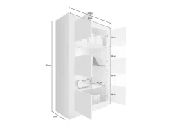 Vitrina de 4 puertas de vidrio sin iluminación, colección ISORA, color blanco lacado brillante