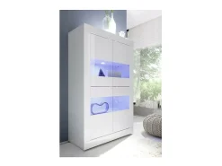 Vitrina de 4 puertas de vidrio sin iluminación, colección ISORA, color blanco lacado brillante