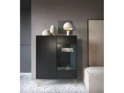 Vitrina de 2 puertas en laminado negro con cristal 97x122 cm