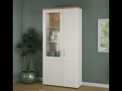 Vitrina de 2 puertas en madera de pino blanco y cristal Aline L 95 cm