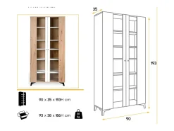 Vitrina de 2 puertas en roble claro y madera blanca Lazeto 90 cm