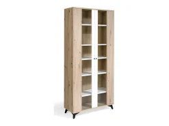 Vitrina de 2 puertas en roble claro y madera blanca Lazeto 90 cm