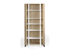 Vitrina de 2 puertas en roble claro y madera blanca Lazeto 90 cm