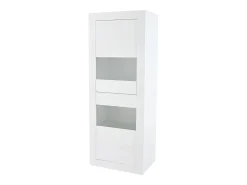 Vitrina de alto brillo con LED, 1 estante de cristal, tablero de partículas, blanco (61x42x162 cm)