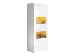 Vitrina de alto brillo con LED, 1 estante de cristal, tablero de partículas, blanco (61x42x162 cm)