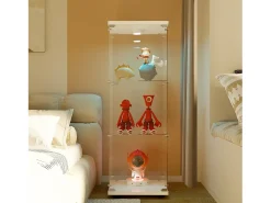 Vitrina de cristal - 3 estantes - Con LED, luz y cerradura, color blanco