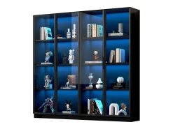 Vitrina de cristal - 160 x 40 x 160 cm - con LED - 4 puertas con estantes móviles - aglomerado - negro