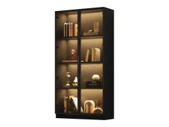 Vitrina de cristal - 80 x 40 x 160 cm - con LED + 2 puertas con estantes móviles - aglomerado - negro