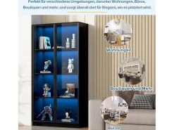 Vitrina de cristal - 80 x 40 x 160 cm - con LED + 2 puertas con estantes móviles - aglomerado - negro