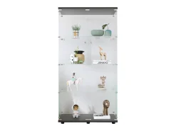 Vitrina de cristal 4 estantes, 81x37x165cm, estante de cristal con 2 puertas, vitrina sobre soporte, color negro