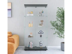 Vitrina de cristal 4 estantes, 81x37x165cm, estante de cristal con 2 puertas, vitrina sobre soporte, color negro