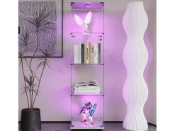 Vitrina de cristal - mueble expositor para colecciones con iluminación LED - 1 puerta y 4 estantes - vitrina para figuras