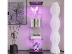 Vitrina de cristal - mueble expositor para colecciones con iluminación LED - 1 puerta y 4 estantes - vitrina para figuras