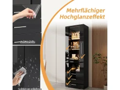 Vitrina de cristal brillante - 60 x 180 x 35 cm - con LED - Vitrina vertical con 3 cajones - MDF - Negro