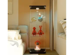 Vitrina de cristal 42×36×125cm GARHELPER - 3 estantes - 1 puerta - Cristal templado - Luz LED - Blanco