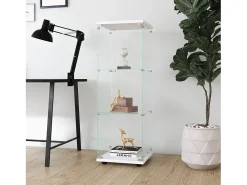 Vitrina de cristal 42×36×125cm GARHELPER - 3 estantes - 1 puerta - Cristal templado - blanco