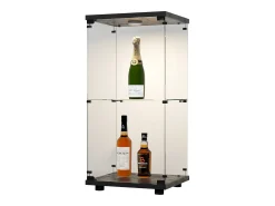 Vitrina de cristal con 2 estantes, vitrina de cristal con luces LED y puertas, 86x40x36 cm, color negro
