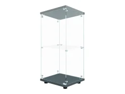 Vitrina de cristal con 2 estantes, vitrina de cristal con luces LED y puertas, 86x40x36 cm, color negro