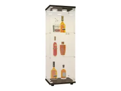Vitrina de cristal con 3 estantes, luz LED y cerradura, color negro