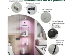 Vitrina de cristal con 5 estantes y puertas dobles para salón.