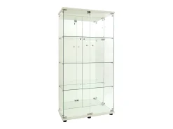 Vitrina de cristal con 4 estantes, vitrina de 2 puertas con luz y cerradura, color blanco