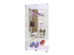 Vitrina de cristal con 4 estantes, vitrina de 2 puertas con luz y cerradura, color blanco