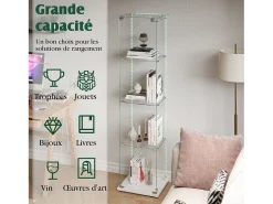 Vitrina de cristal con 4 estantes e iluminación LED - 163 x 39 x 35 cm - Vitrina estrecha - blanco