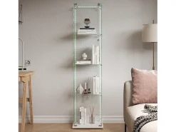 Vitrina de cristal con 4 estantes e iluminación LED - 163 x 39 x 35 cm - Vitrina estrecha - blanco