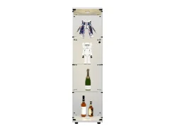 Vitrina de cristal con 4 estantes, LED, 1 puerta, 164x42x36 cm, armario de colección, blanco, transparente