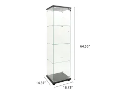 Vitrina de cristal con 4 estantes, LED, 1 puerta, 164x42x36 cm, armario de colección, negro, transparente