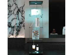 Vitrina de cristal con 4 estantes, LED, 1 puerta, 164x42x36 cm, armario de colección, negro, transparente