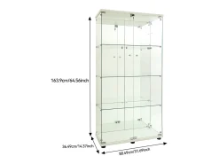 Vitrina de cristal con 4 estantes, 80,49 x 36,49 x 163,9 cm, con 2 puertas, con luz LED, color blanco