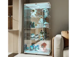 Vitrina de cristal con 4 estantes, 80,49 x 36,49 x 163,9 cm, con 2 puertas, con luz LED, color blanco