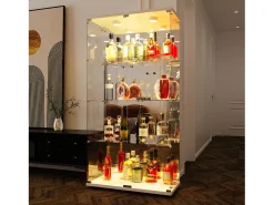 Vitrina de cristal con 4 estantes, 80,49 x 36,49 x 163,9 cm, con 2 puertas, con luz LED, color blanco