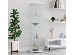 Vitrina de cristal con 4 estantes y puerta - Vitrina de cristal con cerradura - Color blanco