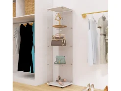 Vitrina de cristal con 4 estantes y puerta - Vitrina de cristal con cerradura - Color blanco