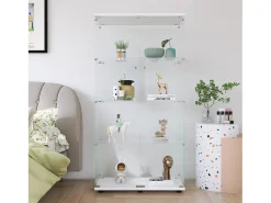 Vitrina de cristal con 4 estantes, 2 puertas y cerradura, 164 x 80 x 36 cm, color blanco