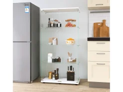 Vitrina de cristal con 4 estantes, 2 puertas y cerradura, 164 x 80 x 36 cm, color blanco
