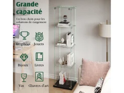 Vitrina de cristal con 4 estantes e iluminación LED - 163 x 39 x 35 cm - Vitrina estrecha - negra