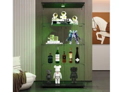 Vitrina de cristal con 4 estantes, 80,49 x 36,49 x 163,9 cm, con 2 puertas, con luz LED, color negro