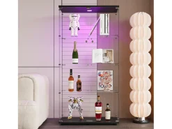 Vitrina de cristal con 4 estantes, 80,49 x 36,49 x 163,9 cm, con 2 puertas, con luz LED, color negro