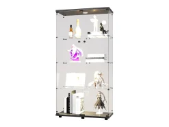 Vitrina de cristal con 4 estantes, 80,49 x 36,49 x 163,9 cm, con 2 puertas, con luz LED, color negro