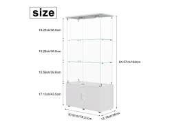 Vitrina de cristal con 3 estantes, armarios e iluminación LED - Diseño moderno, Blanco