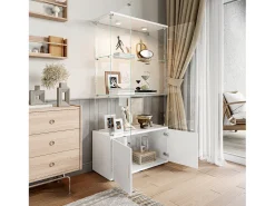Vitrina de cristal con 3 estantes, armarios e iluminación LED - Diseño moderno, Blanco
